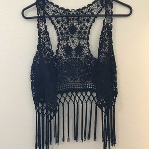 Crocheted Boho Fringed Vest